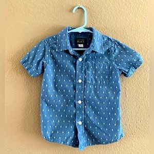 Blue denim short sleeve button up